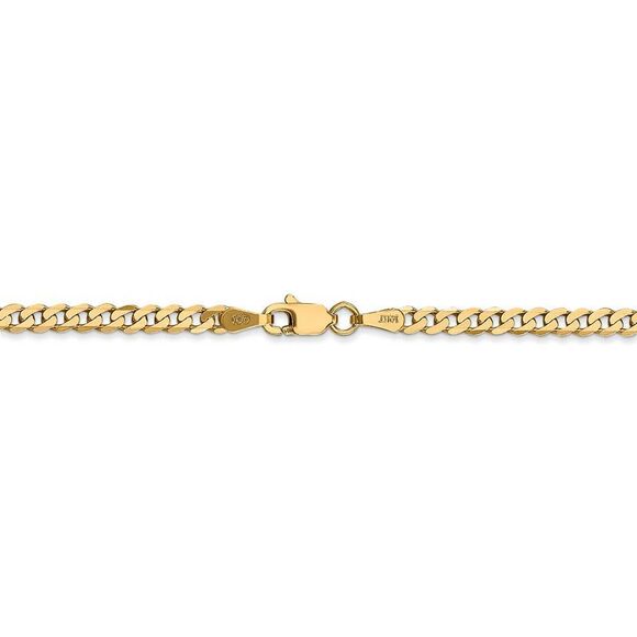2.9mm 14k Yellow Gold Solid Beveled Curb Chain Necklace, 24 Inch